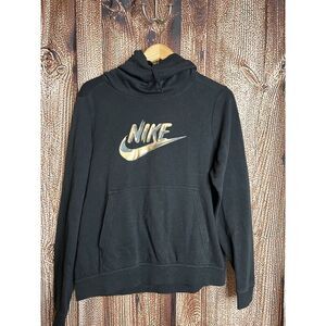 Nike Women sz M Funnel Neck Sweatshirt Black Hoodie bq8849